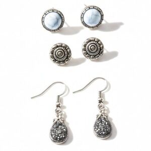 Buffalo Jade Silver toned Earring‎ lot vintage SKUJ038